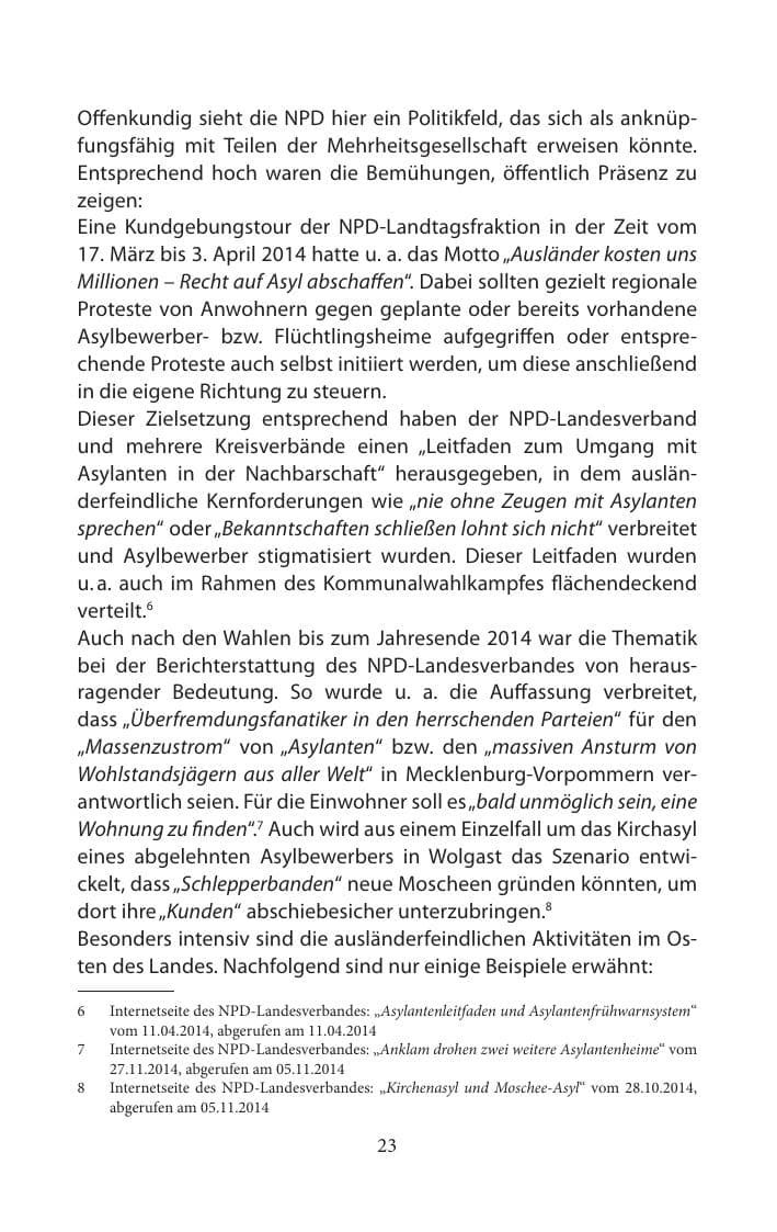 Seite 23 des Verfassungsschutzbericht 2014 Mecklenburg-Vorpommern