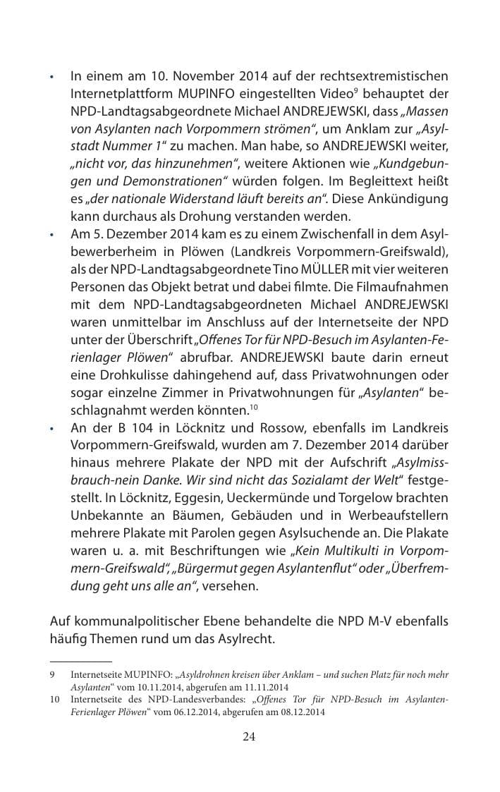 Seite 24 des Verfassungsschutzbericht 2014 Mecklenburg-Vorpommern