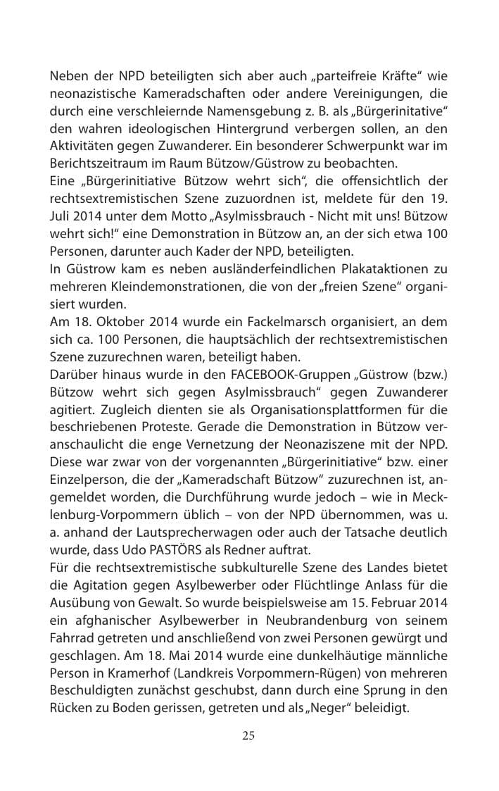 Seite 25 des Verfassungsschutzbericht 2014 Mecklenburg-Vorpommern