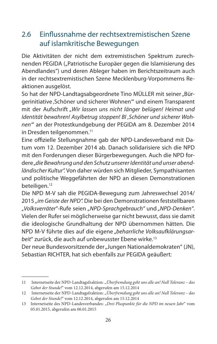 Seite 26 des Verfassungsschutzbericht 2014 Mecklenburg-Vorpommern