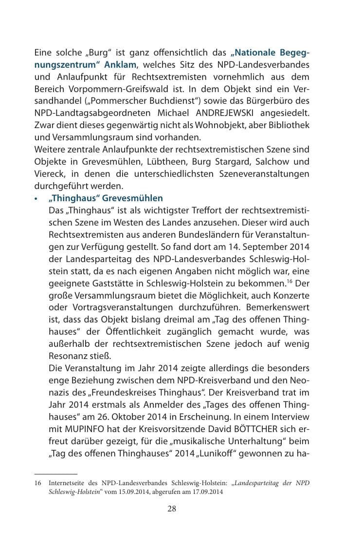 Seite 28 des Verfassungsschutzbericht 2014 Mecklenburg-Vorpommern