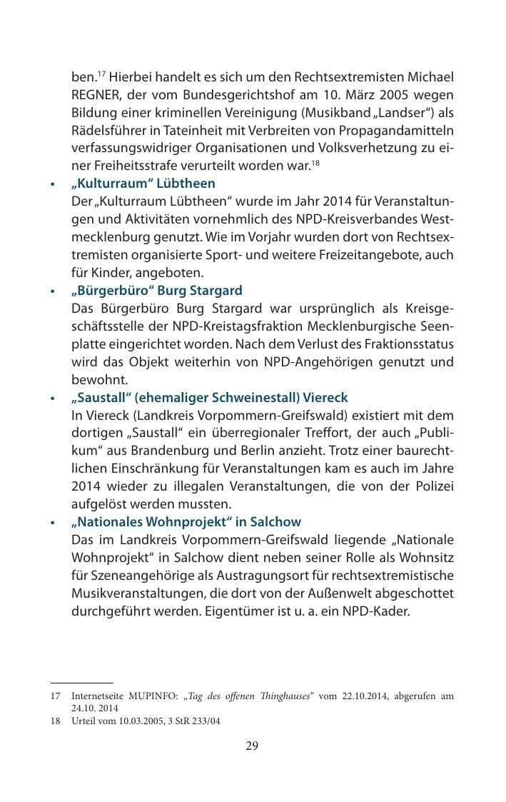 Seite 29 des Verfassungsschutzbericht 2014 Mecklenburg-Vorpommern