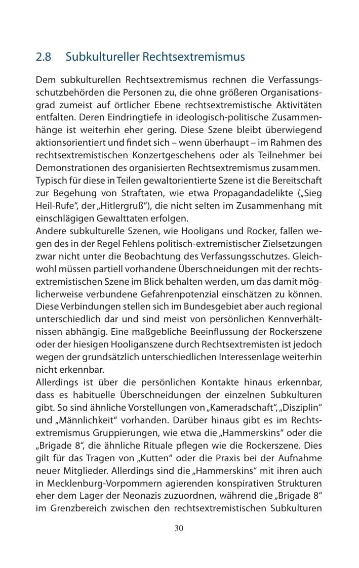 Seite 30 des Verfassungsschutzbericht 2014 Mecklenburg-Vorpommern