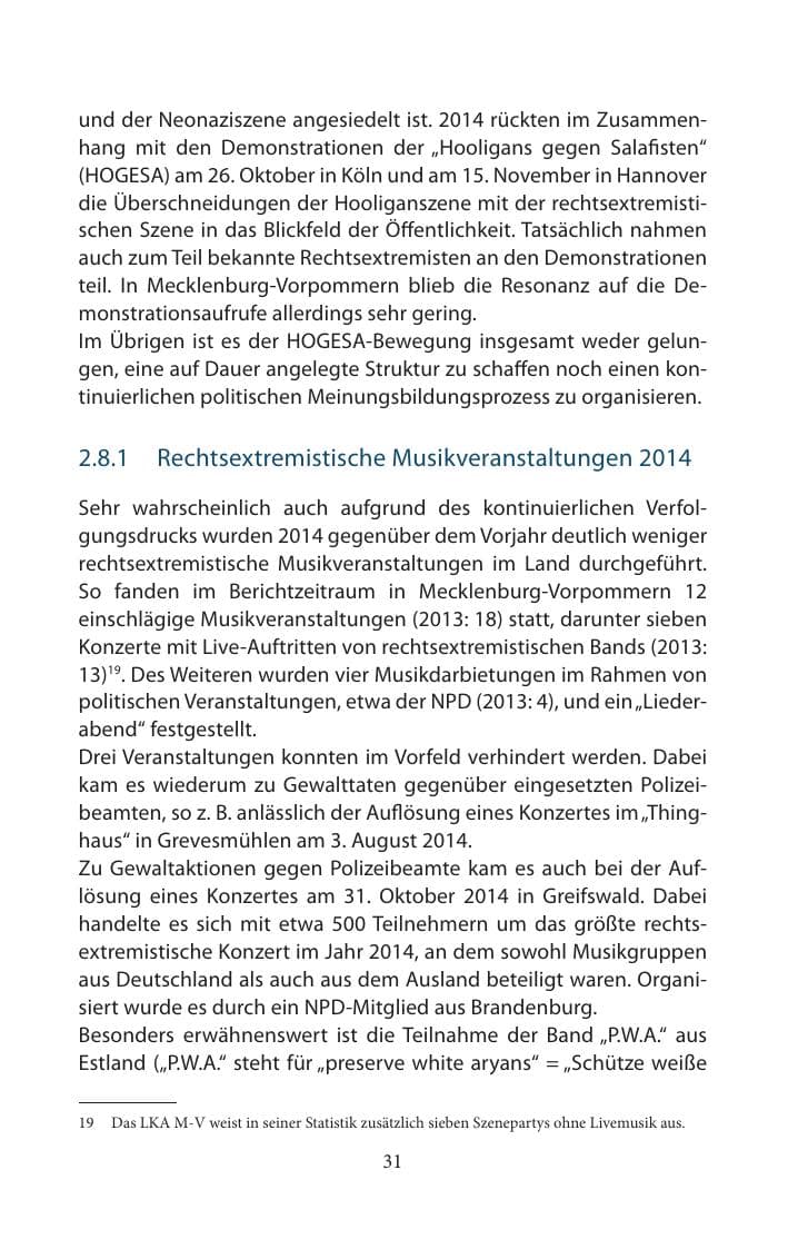 Seite 31 des Verfassungsschutzbericht 2014 Mecklenburg-Vorpommern