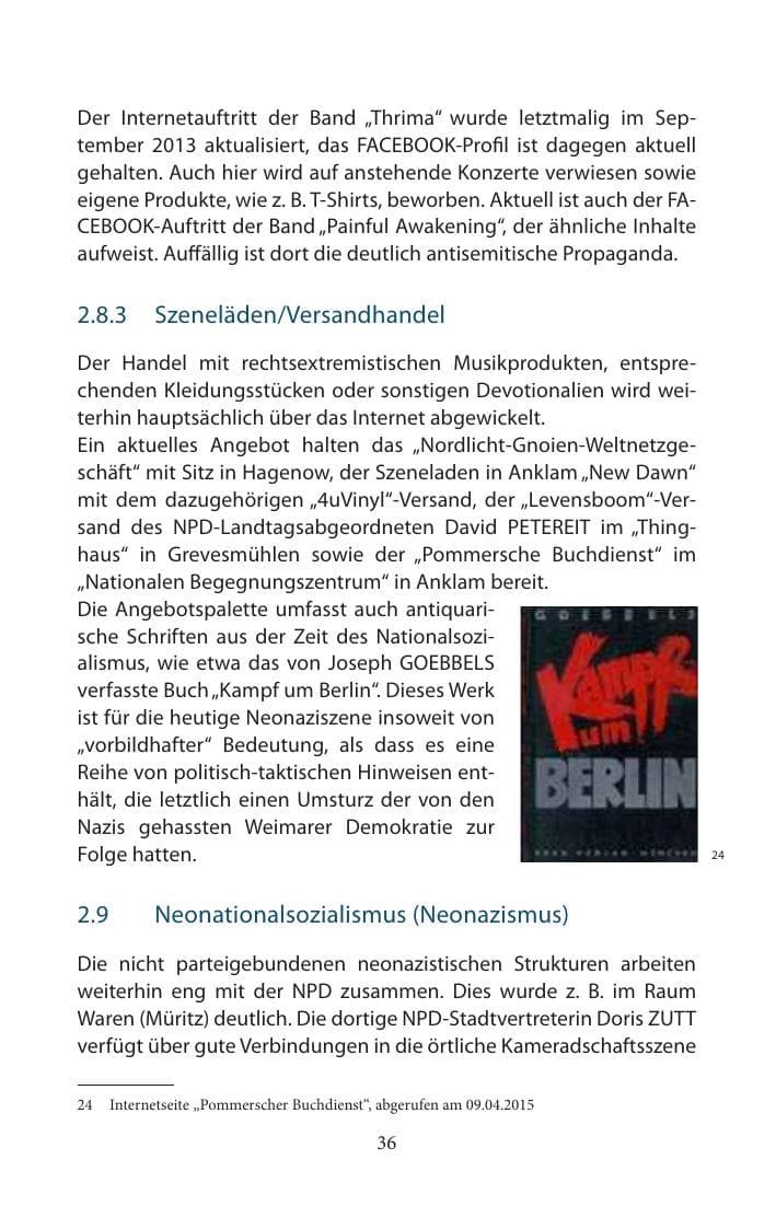 Seite 36 des Verfassungsschutzbericht 2014 Mecklenburg-Vorpommern