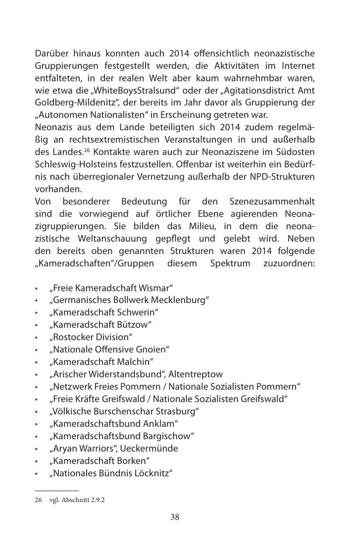 Seite 38 des Verfassungsschutzbericht 2014 Mecklenburg-Vorpommern