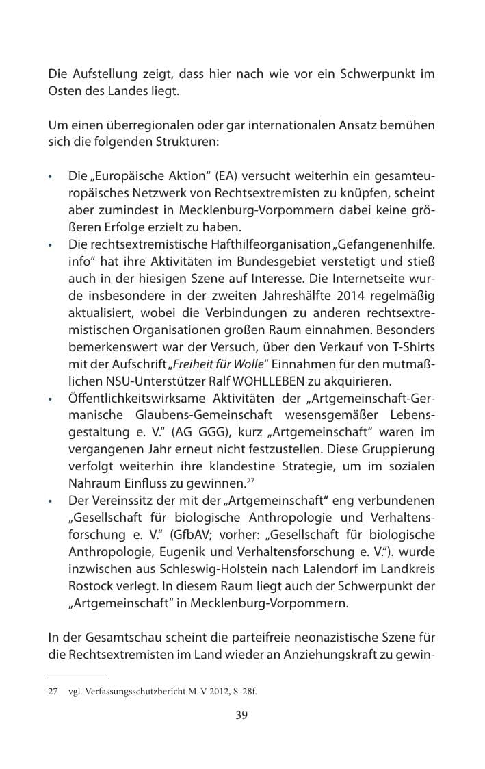 Seite 39 des Verfassungsschutzbericht 2014 Mecklenburg-Vorpommern