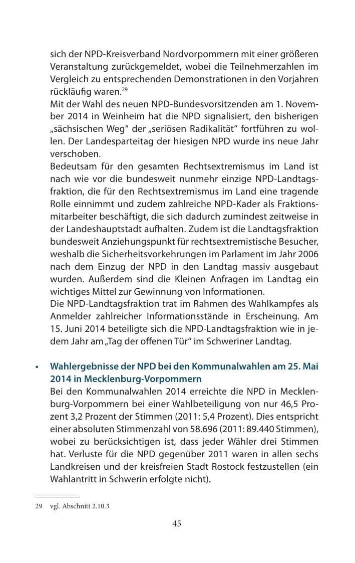 Seite 45 des Verfassungsschutzbericht 2014 Mecklenburg-Vorpommern
