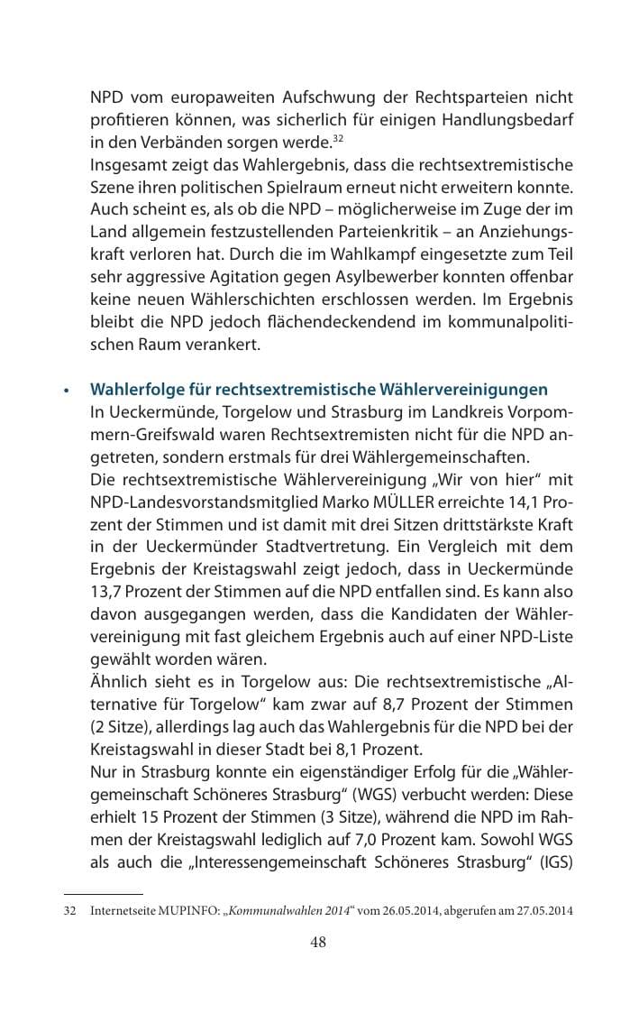 Seite 48 des Verfassungsschutzbericht 2014 Mecklenburg-Vorpommern