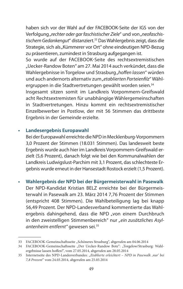 Seite 49 des Verfassungsschutzbericht 2014 Mecklenburg-Vorpommern