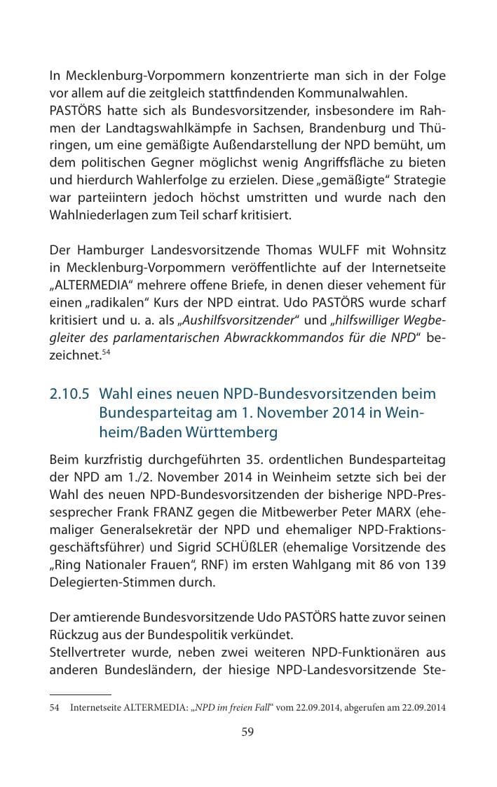 Seite 59 des Verfassungsschutzbericht 2014 Mecklenburg-Vorpommern
