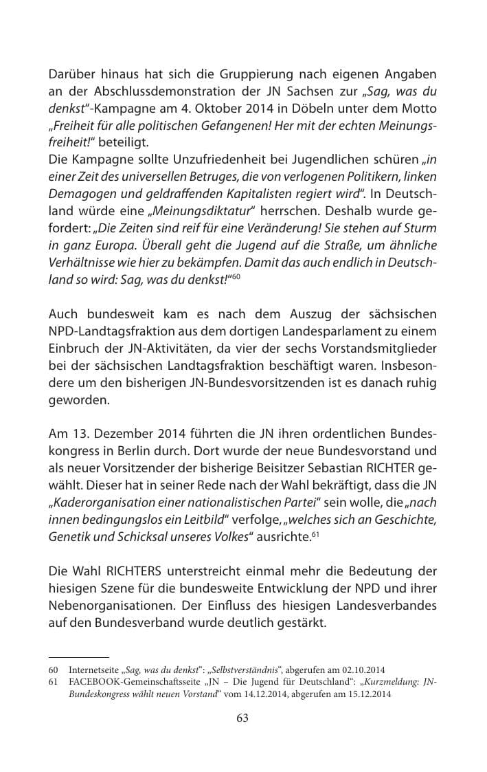 Seite 63 des Verfassungsschutzbericht 2014 Mecklenburg-Vorpommern