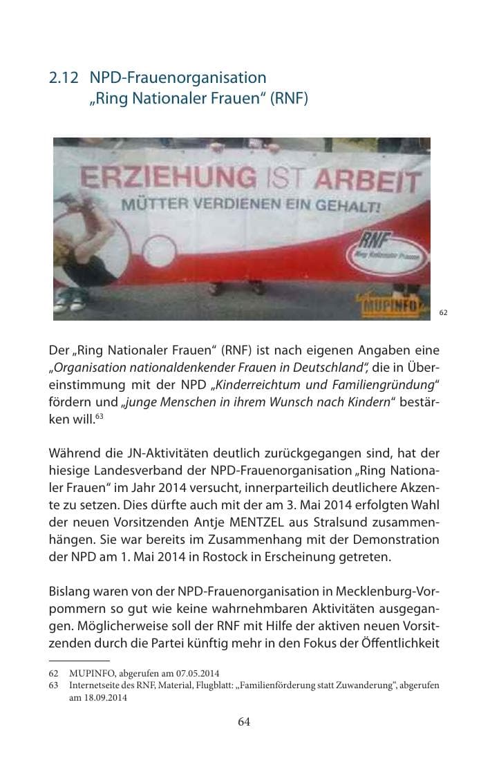 Seite 64 des Verfassungsschutzbericht 2014 Mecklenburg-Vorpommern