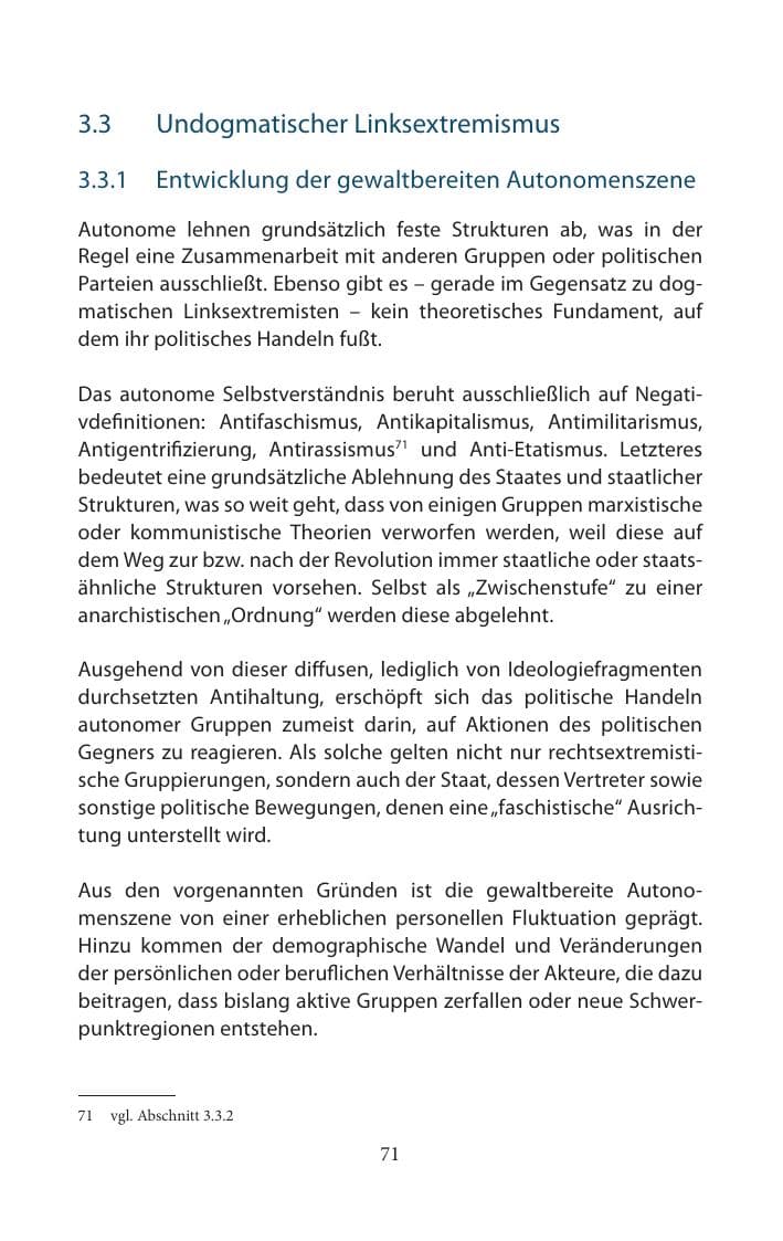 Seite 71 des Verfassungsschutzbericht 2014 Mecklenburg-Vorpommern