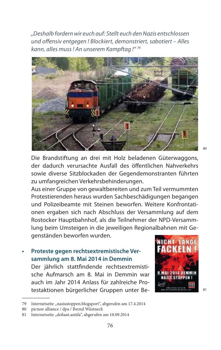 Seite 76 des Verfassungsschutzbericht 2014 Mecklenburg-Vorpommern