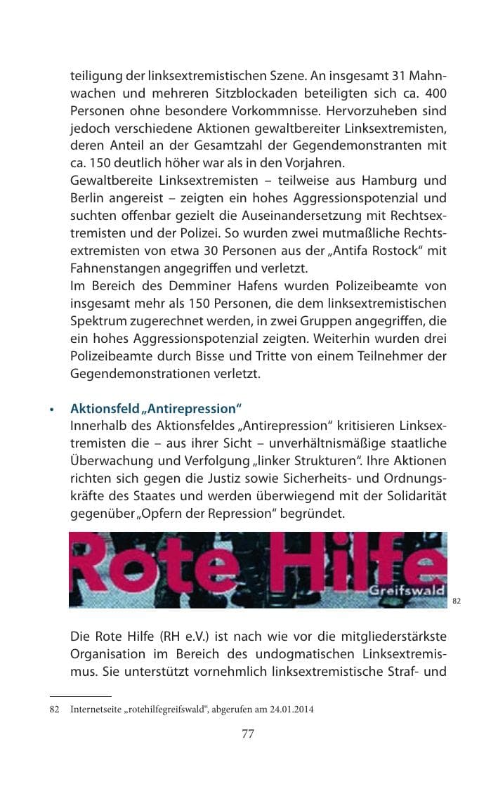 Seite 77 des Verfassungsschutzbericht 2014 Mecklenburg-Vorpommern
