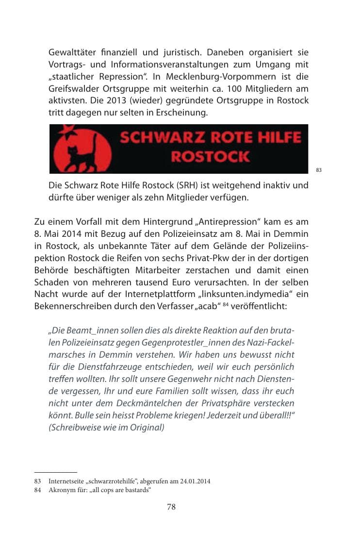 Seite 78 des Verfassungsschutzbericht 2014 Mecklenburg-Vorpommern