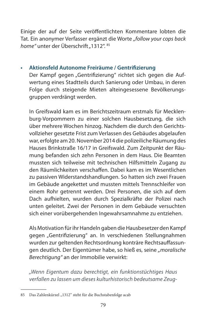 Seite 79 des Verfassungsschutzbericht 2014 Mecklenburg-Vorpommern