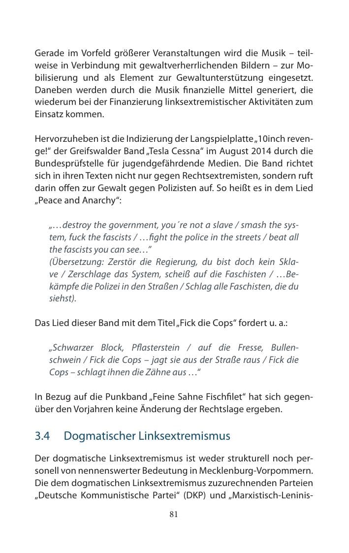 Seite 81 des Verfassungsschutzbericht 2014 Mecklenburg-Vorpommern