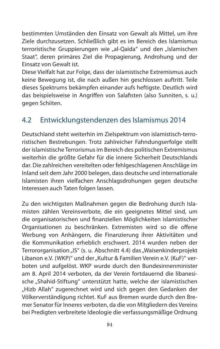 Seite 84 des Verfassungsschutzbericht 2014 Mecklenburg-Vorpommern