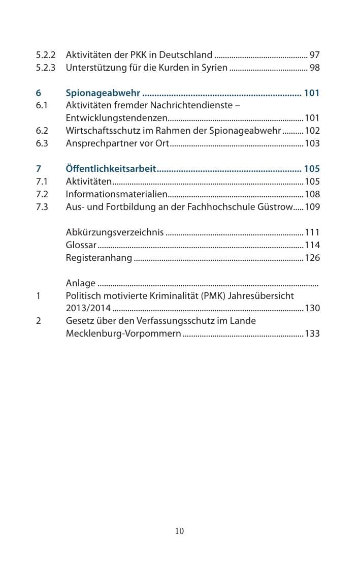 Seite 10 des Verfassungsschutzbericht 2014 Mecklenburg-Vorpommern