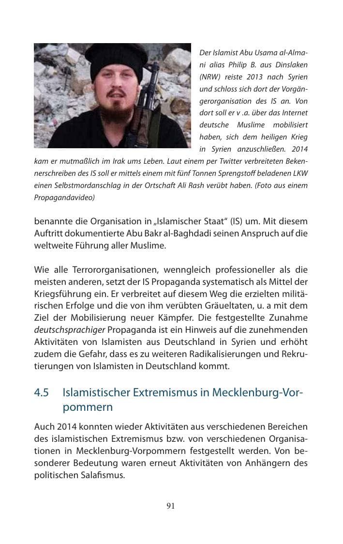 Seite 91 des Verfassungsschutzbericht 2014 Mecklenburg-Vorpommern