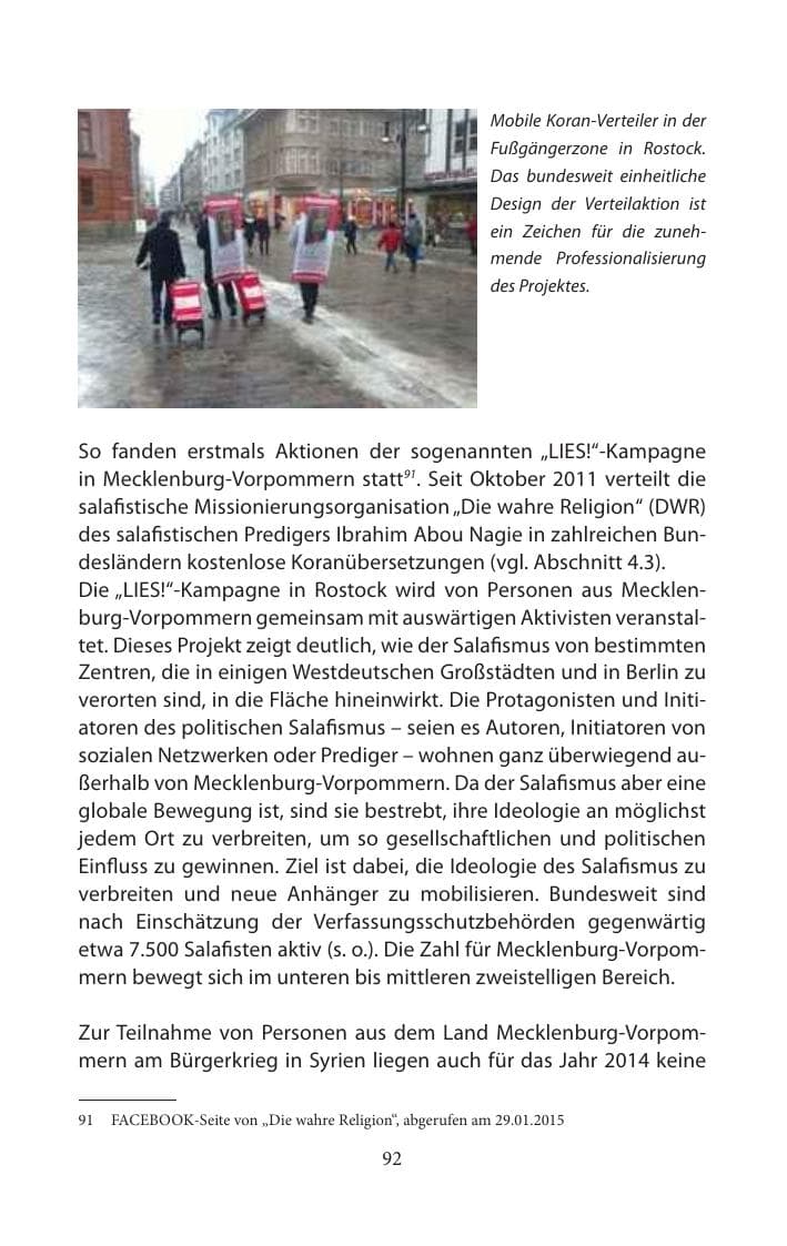 Seite 92 des Verfassungsschutzbericht 2014 Mecklenburg-Vorpommern