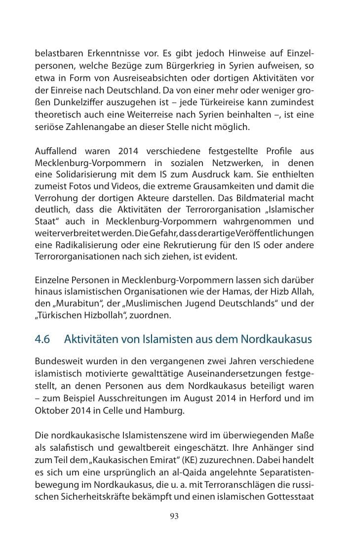 Seite 93 des Verfassungsschutzbericht 2014 Mecklenburg-Vorpommern