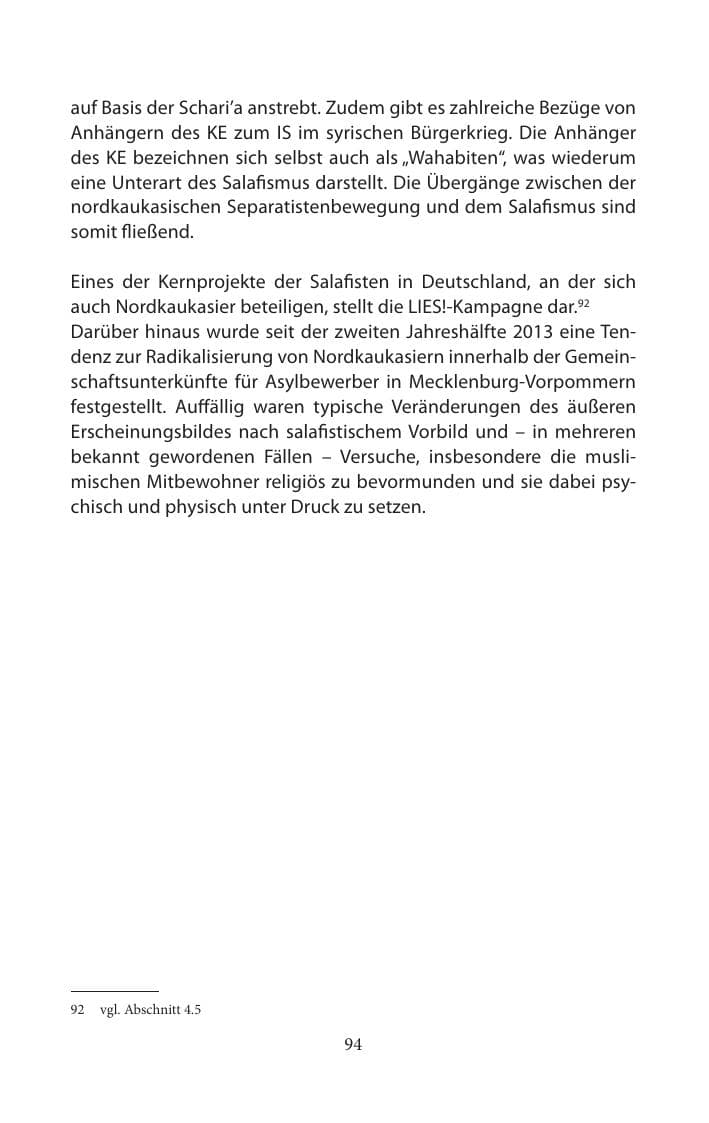 Seite 94 des Verfassungsschutzbericht 2014 Mecklenburg-Vorpommern