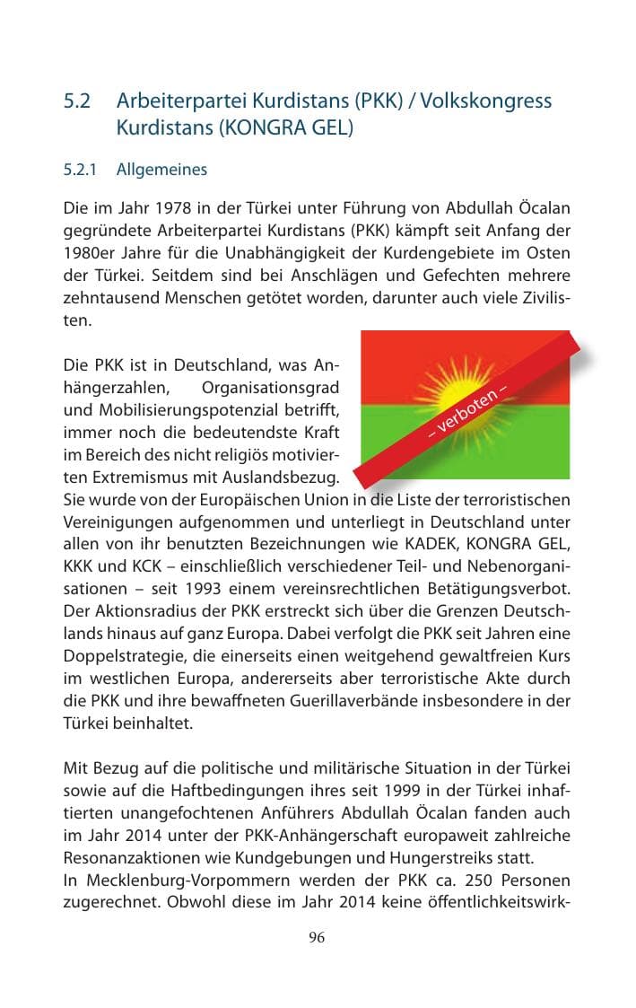 Seite 96 des Verfassungsschutzbericht 2014 Mecklenburg-Vorpommern