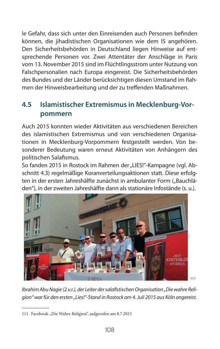 Seite 108 des Verfassungsschutzbericht 2015 Mecklenburg-Vorpommern