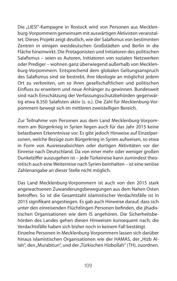 Seite 109 des Verfassungsschutzbericht 2015 Mecklenburg-Vorpommern