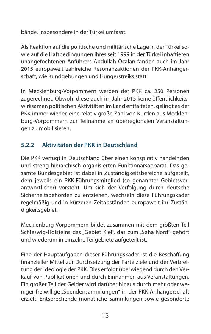 Seite 113 des Verfassungsschutzbericht 2015 Mecklenburg-Vorpommern