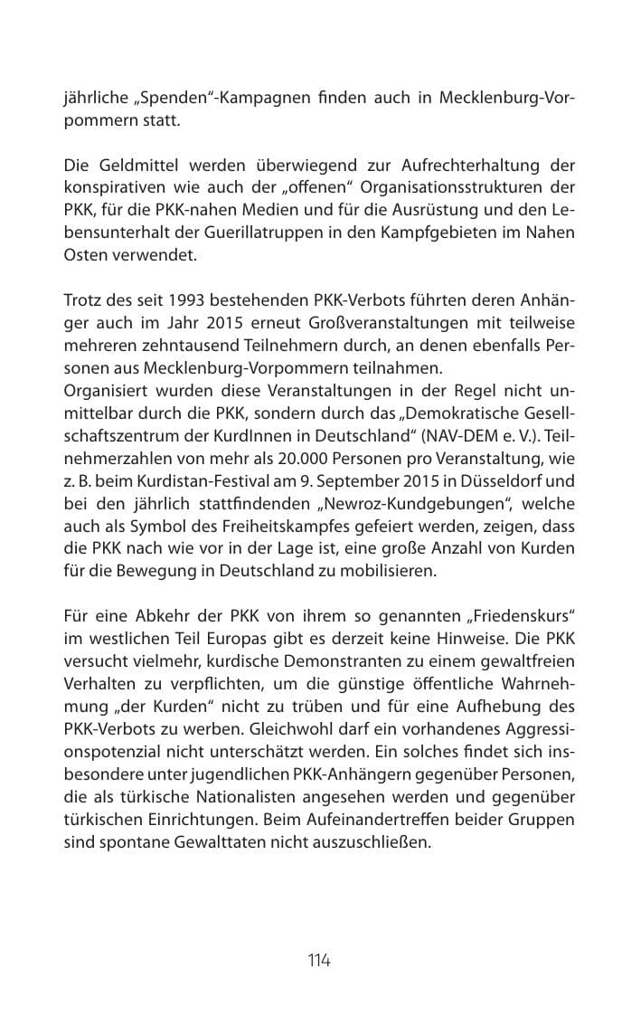 Seite 114 des Verfassungsschutzbericht 2015 Mecklenburg-Vorpommern