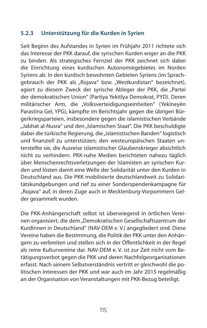 Seite 115 des Verfassungsschutzbericht 2015 Mecklenburg-Vorpommern
