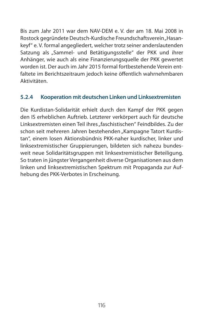 Seite 116 des Verfassungsschutzbericht 2015 Mecklenburg-Vorpommern