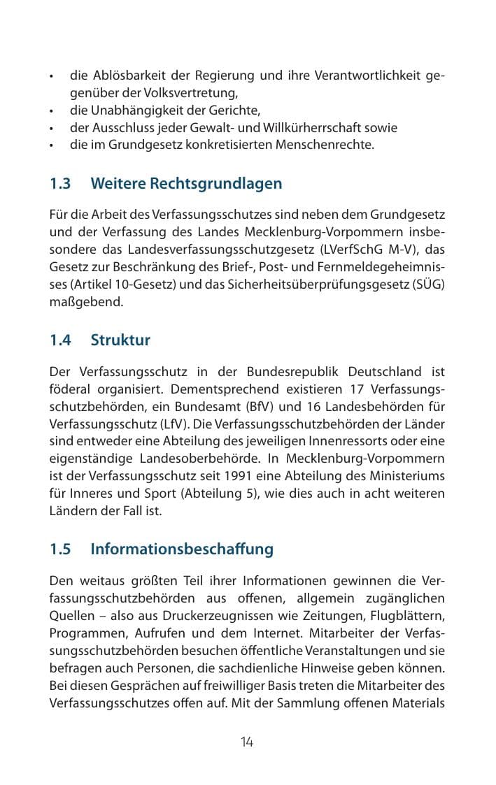 Seite 14 des Verfassungsschutzbericht 2015 Mecklenburg-Vorpommern