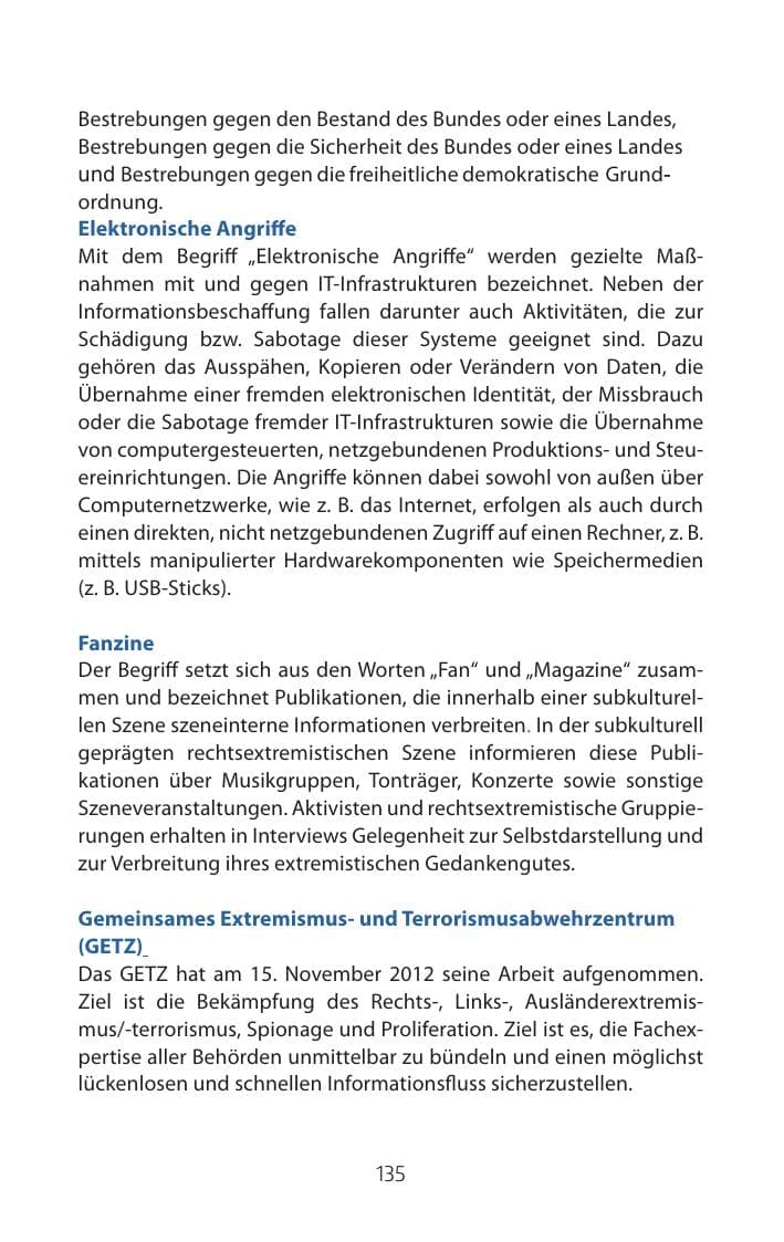 Seite 135 des Verfassungsschutzbericht 2015 Mecklenburg-Vorpommern