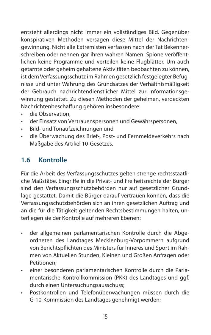 Seite 15 des Verfassungsschutzbericht 2015 Mecklenburg-Vorpommern