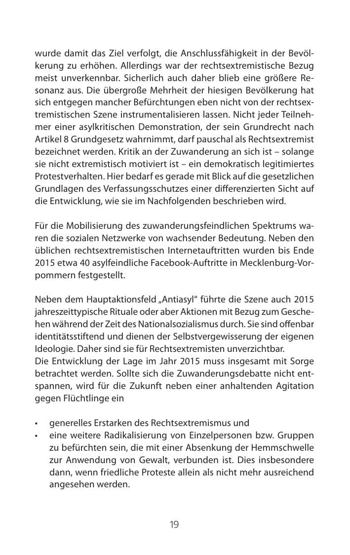 Seite 19 des Verfassungsschutzbericht 2015 Mecklenburg-Vorpommern