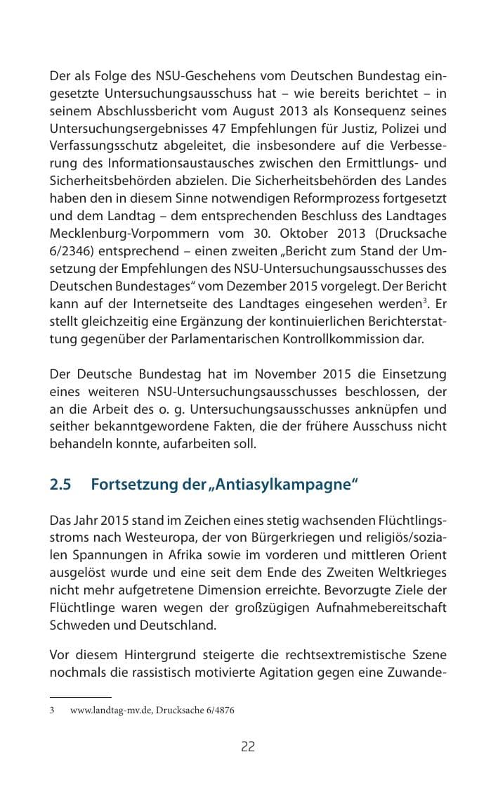 Seite 22 des Verfassungsschutzbericht 2015 Mecklenburg-Vorpommern