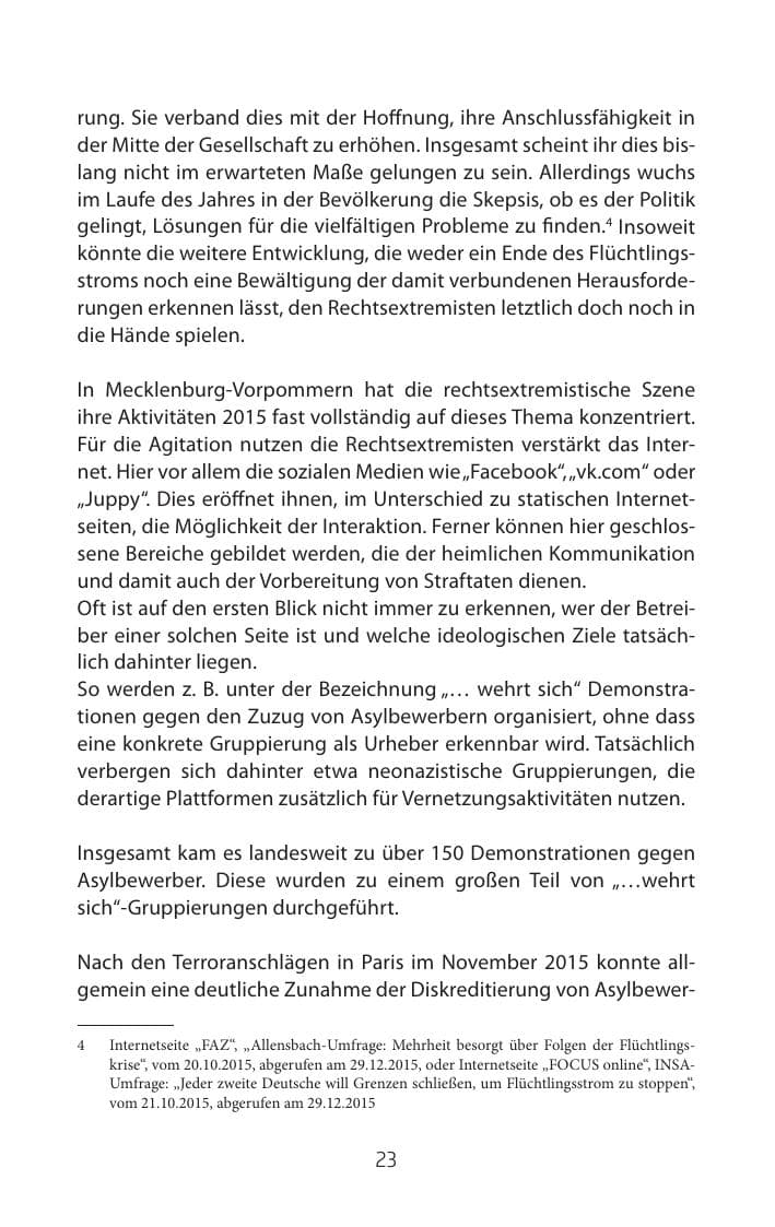 Seite 23 des Verfassungsschutzbericht 2015 Mecklenburg-Vorpommern
