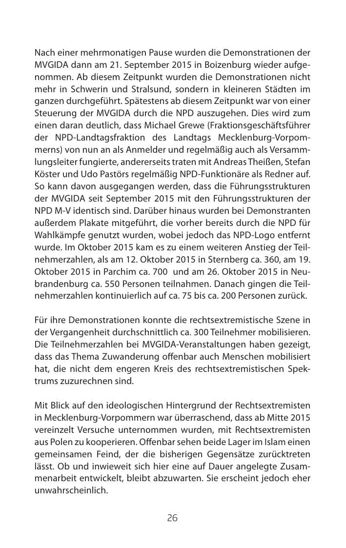Seite 26 des Verfassungsschutzbericht 2015 Mecklenburg-Vorpommern
