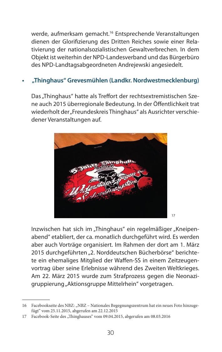 Seite 30 des Verfassungsschutzbericht 2015 Mecklenburg-Vorpommern