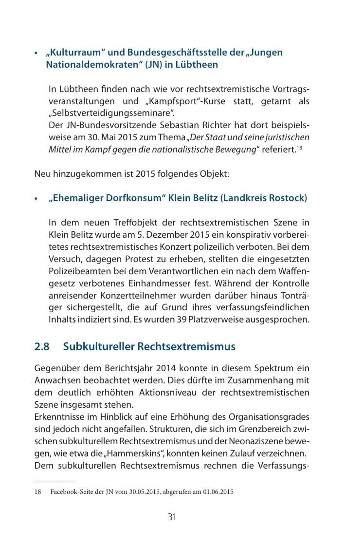 Seite 31 des Verfassungsschutzbericht 2015 Mecklenburg-Vorpommern