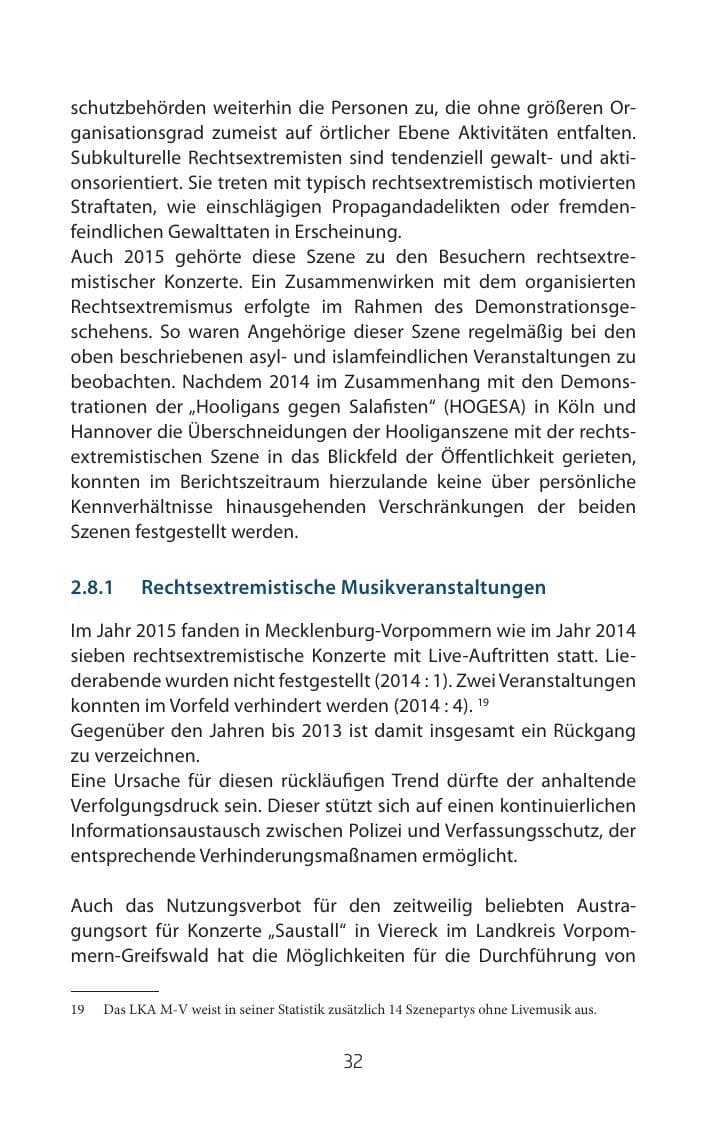 Seite 32 des Verfassungsschutzbericht 2015 Mecklenburg-Vorpommern