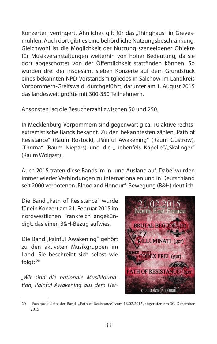 Seite 33 des Verfassungsschutzbericht 2015 Mecklenburg-Vorpommern