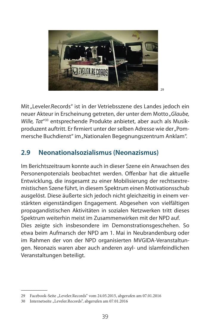 Seite 39 des Verfassungsschutzbericht 2015 Mecklenburg-Vorpommern