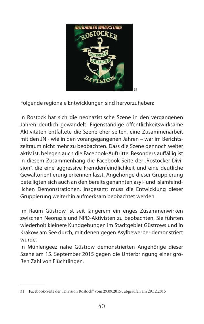 Seite 40 des Verfassungsschutzbericht 2015 Mecklenburg-Vorpommern