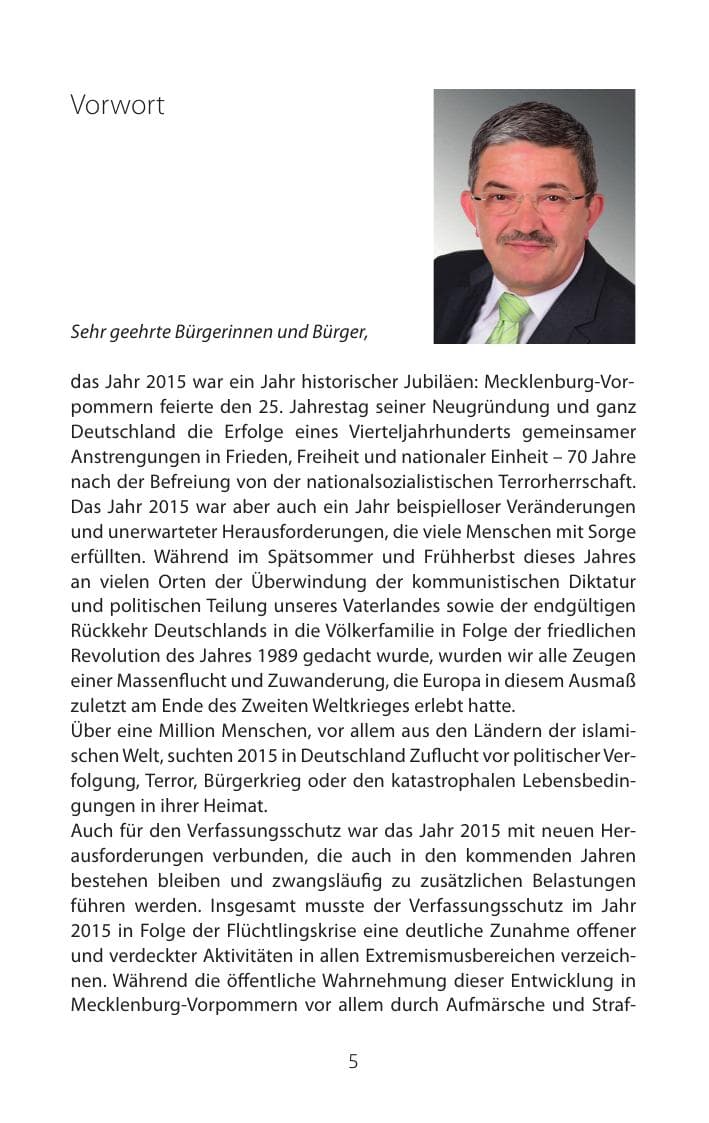 Seite 5 des Verfassungsschutzbericht 2015 Mecklenburg-Vorpommern